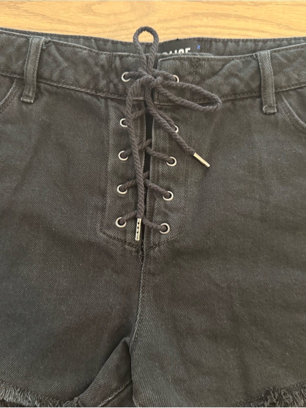 PAIGE Black Lace-Up Denim Shorts - Picture 5 of 9